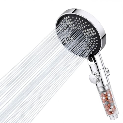 Oderra Soffione Doccia Anticalcare, 6 Getti con Flusso Regolabile | Doccino Alta Pressione con Filtro a 3 Strati, Pannello 120 mm e Attacco G1/2, per Bambini, Anziani, Animali e Bagno