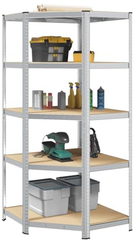 vidaXL Eckregal mit Regal Silber 90 x 90 x 198 cm Holzwerkstoff, Garage Aufbewahrung, modernes rechteckiges Regal, vielseitiges Werkzeug, platzsparendes Möbelstück