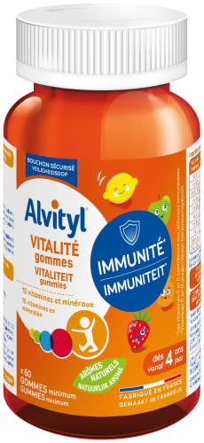 Alvityl - Gommes Vitalité - 8 vitamines et 2 minéraux – Saveurs naturelles de fruit - Dès 4 ans - 60 gommes