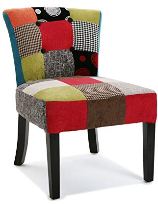 Versa 19501374 Gepolsterter Polsterstuhl Philippe, Baumwolle und Holz, Patchwork, Mehrfarbig, 73 x 64 x 50 cm