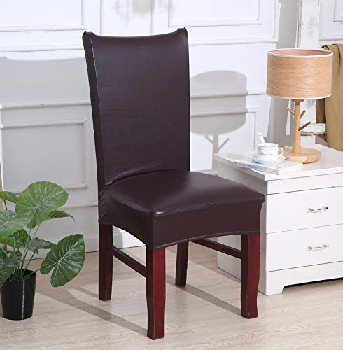 Monba Stuhlhussen aus Kunstleder, elastisch, wasserdicht und ölbeständig, universal, Kaffeebraun, 2 Stück