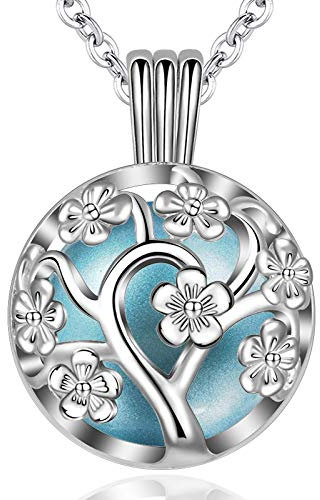 EUDORA Harmony Bola Médaillon Collier Fleur de Vie Pendentif Fleurs De Cerisier Collier avec La Musique Carillon Cloche Femmes Bijoux, Cadeau Romantique, 76,2cm + 114cm