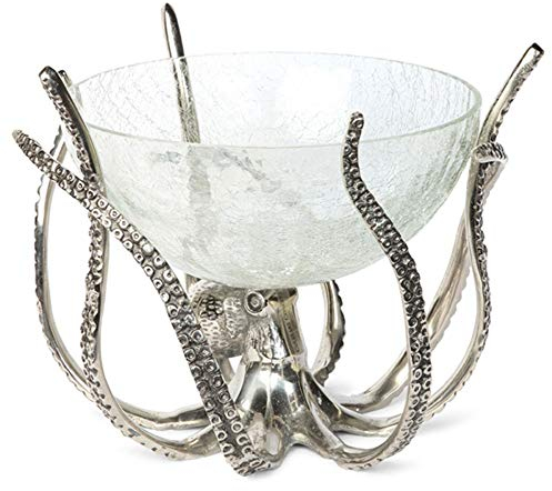 Culinary Concepts Octopus Stand & Crackle Glass Bowl Ice Bucket Wine Cooler