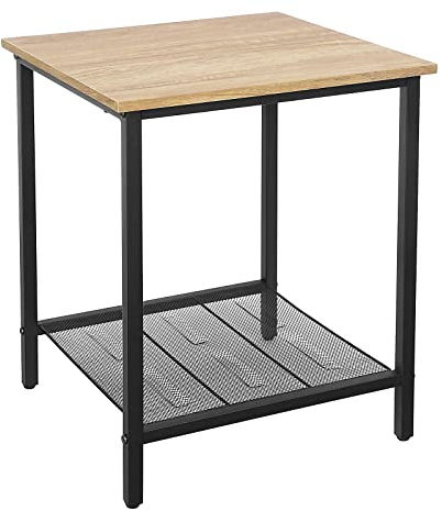 VASAGLE Beistelltisch, Nachttisch, Kleiner Sofatisch, Schlafzimmer, Wohnzimmer, Einfacher Aufbau, Stabil, Stahlgestell, Industriestil, Honigbraun-Schwarz, 40x40x50 Cm