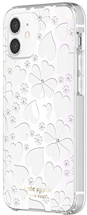 kate spade new york Protective Hardshell Case Compatible with iPhone 12 Mini - Clover Hearts Knockout Pearlized White/Clear/Gems