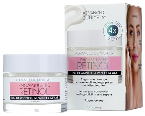 Advanced Clinicals Encapsulated Retinol Anti Wrinkle Cream Natural Face Lotion for Expression Lines, Crepey Skin, Large Pores, Deep Wrinkles Hydrating Night Cream by Advanced Clinicals, 2 Fl. Oz