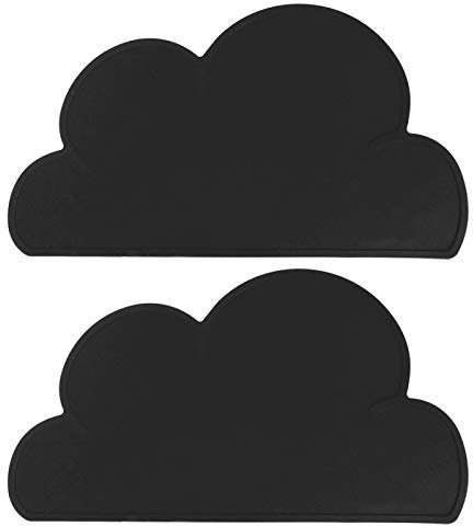 Kids Placemats Non Slip, Silicone Children Table Mats, Reusable 2 Pieces of Cloud Shaped Feeding Placemat, Portable Travel Tableware (black)