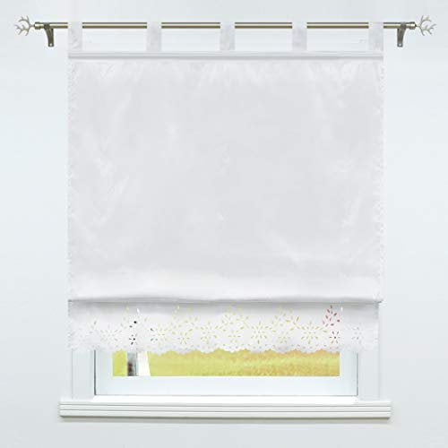 SCHOAL Raffrollo mit Schlaufen Raffgardine Modern Schlaufenrollo Gardinen Bändchenrollo Halbtransparent 1 Stück BxH 60x150cm Weiß