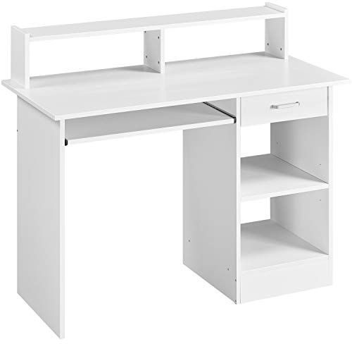 Yaheetech Scrivania per Computer Bianco Tavolo per PC da Studio con Cassetto Scrittoio con Libreria da Ufficio Salvaspazio Cameretta 106 x 50 x 94 cm