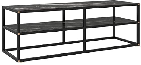 vidaXL TV Schrank Lowboard TV Möbel Tisch Board Sideboard Fernsehtisch Fernsehschrank HiFi-Schrank Schwarz mit Schwarzer Marmor-Optik Glas 120x40x40cm