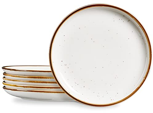 ONEMORE 10.5 Inch Ceramic Dinner Plate - Large Stoneware Dish Set of 6, Dessert Salad Plates, Microwave, Dishwasher and Oven Safe, Easy to Clean, Rustic and Speckled Style Dinnerware, Creamy White