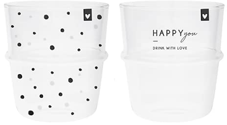 Wasserglas Set HAPPY you - DRINK WITH LOVE & Dots 2tlg. versch. Motive BC Tumbler Water stapelbare Trinkgläser gedeckter Tisch Küche