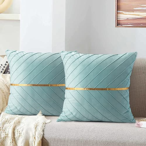 MAIXUN Deko Kissen Wohnzimmer Kissenbezug Petrol Blaugrün Gold Samt 45x45 cm Sofakissen Weich Couchkissen Zierkissenbezug Versteckter Reißverschluss für Wohnzimmer Schlafzimmer 2er Set