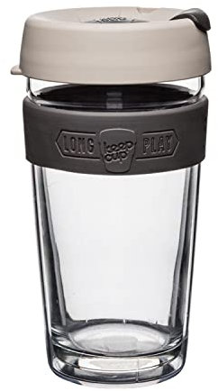 KeepCup Longplay - Reusable Coffee Cup, Double Wall Glass with Removable Sleeve and splashproof Sipper lid - 16oz/454ml - Milk