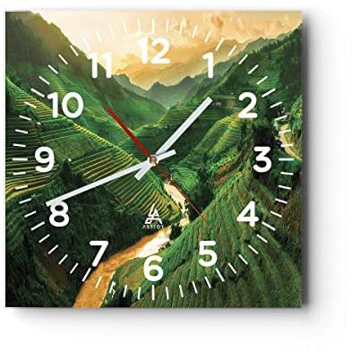 ARTTOR Modern Wanduhr Klappe Reis Vietnam 40x40cm Quadrat Groß Wand Uhr Glas Analog Zimmeruhren Küche Büro Wohnzimmer Glasuhr Wall Clock Dekoration Design Wanddekoration Küchenuhr C4AC40x40-4296