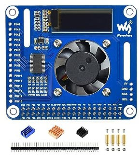 Waveshare Fan HAT, I2C Intelligent Temperature Regulation, Compatible with Raspberry Pi Series Boards