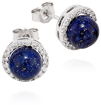 NKlaus Paar 9mm Ohrstecker Kugel echt Lapislazuli 925 Silber mit Zirkonia Weiß Ohrringe 11208