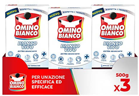 Omino Bianco - Additivo Lavatrice Bianco Vivo in Polvere per Bucato, Azione Sbiancate, Specifico per i Tessuti Bianchi, 500 g x 3