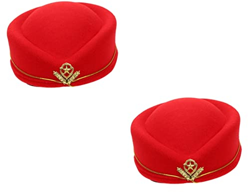 2st Stewardess-hut Zubehör Für Flugbegleiter Stewardess Mützen Stewardess Baskenmütze Flugbegleiter Kostüm Müllsack Hosenballett Retro-kleidung Wolle Jahrgang Wollmütze Damen
