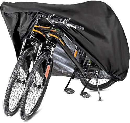 Buystarget Universal Bike Cover for 2 Bikes Waterproof 210T Bicycle Cover Outside Storage UV Protection Windproof Dustproof with Lock Hole for Mountain Bike Road Bike 78.7 x 27.5 x 44 inch Black