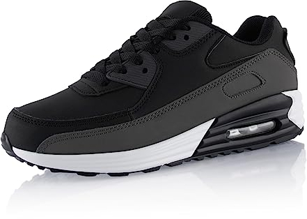 Fusskleidung® Damen Herren Sportschuhe Dämpfung Sneaker leichte Laufschuhe Schwarz Grau Weiss EU 45