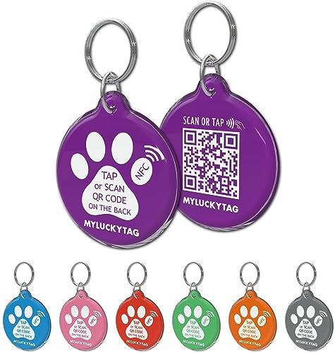 MYLUCKYTAG NFC & QR Code Smart Pet ID Tag Personalized Dog Cat Tag, Online Pet Profile, Pet Location Alert Email, Digital Pet Tag, Quiet Pet Tag, Durable Pet ID, Engraved Pet Tag