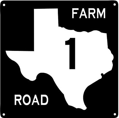 Texas Farm to Market Route 1 State Highway Schild, 30,5 x 30,5 cm Straßenschild, Bauernhof, Garten, Garage, Zuhause, Kunst, Wanddekoration, Blechschild, Geschenk, Schwarz und Weiß