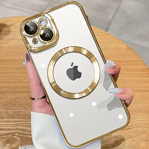 JUESHITUO EinheitsSchutz Serie für iPhone 14 Hülle für MagSafe (Mit Integrierter Kameraschutz) [TOP N52 Starke Magnete] Schutzhülle Stoßfeste Kratzfest Handyhülle iPhone 14 Case (6,1) - Gold
