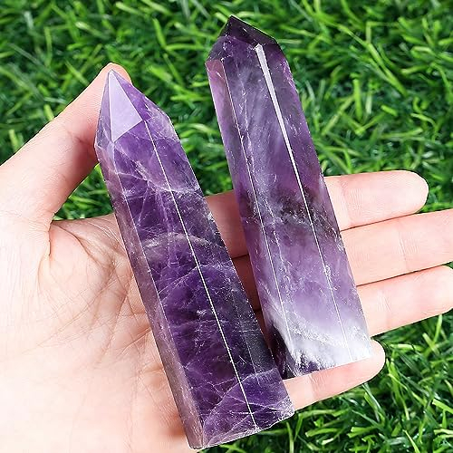 XIANNVXI 4 Groß Amethyst Kristalle Turm Edelsteine Stab Kristall Steine Türme Hexagonal Punkt Stäbe Natürlicher Meditation Energie Stein 9-10cm 1PC