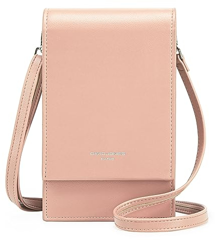 David Jones - Sac Bandoulière Téléphone Portable Femme - Petit Sac à Main Porté Epaule - Mini Pochette Sacoche Elégant - Simili Cuir PU - Ville Travail Voyage Soirée - Rose