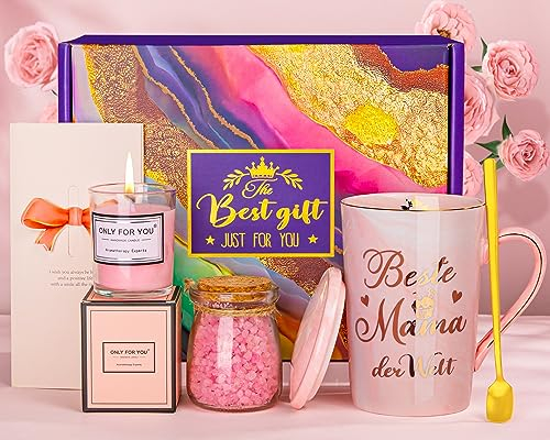 Geburtstagsgeschenk Geschenke für Mama, Mutter Geschenk zum Geburtstag Muttertag, 400ml Rosa Mama Tasse mit Goldenem Aufdruck, Besondere Entspannung Geschenk für Frauen, Schöne Spa Set Geschenkset