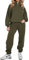 REORIA Damen Weich Baumwolle Hausanzug Dick Freizeitanzug Warm Trainingsanzug Jogginganzug Set halbem Reißverschluss Tracksuits mit Fleece-Futter Grün M