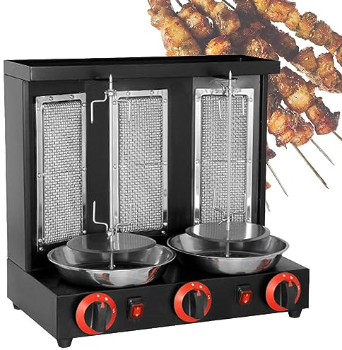 TAHALI Parrilla De Barbacoa Horno De Asador Vertical Profesional A Gas, Cocina De Kebab De Encimera Máquina De Hornear Asador Giratorio, Electrodomésticos De Acero Inoxidable,Black-B