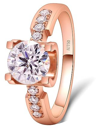 ANAZOZ Ringe Damen Rosegold 585, Eheringe Damen Schmuck Moissanit Ring 1ct Größe 47 (15.0)