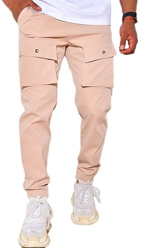 Onsoyours Pantalon Cargo Homme Hip Hop Pantalons Jogging de Travail Sport Survêtement avec Poches Fonctionnelles Pants Coupe Décontractée Cordon de Serrage Joggers Baggy Pants E Rose L