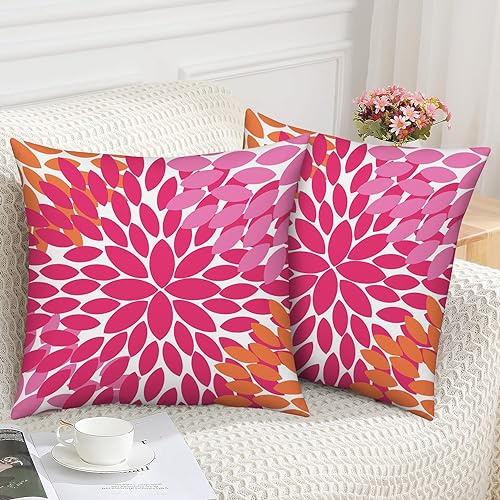 GCIREC Housses de Coussin, 50x50cm, Dahlias Orange Rose Floral Géométrique Taies d'oreiller Lot de 2 avec Fermeture à glissière Décor de Canapé Rustique pour Coussin de Salon Extérieur