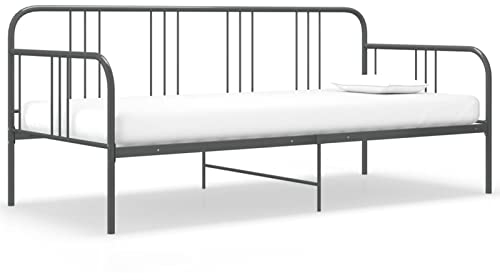 SECOLI Tagesbett Metall 90x200 Bettsofa Schlafsofa für Gästezimmer Metallbett Tagesbett Einzelbetten 90x200 tagesbett ausziehbar sofabett Single Bett -Grau-90x200 cm