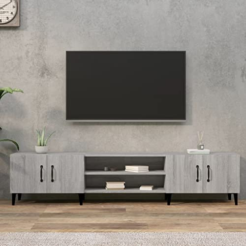 Homvdxl 180cm Wide TV Stand Unit, TV Cabinet for up to 70 Inch TV, TV Table with 4 Doors and Metal Legs, 180x31.5x40 cm, for Living Room, Bedroom, Grey Oak