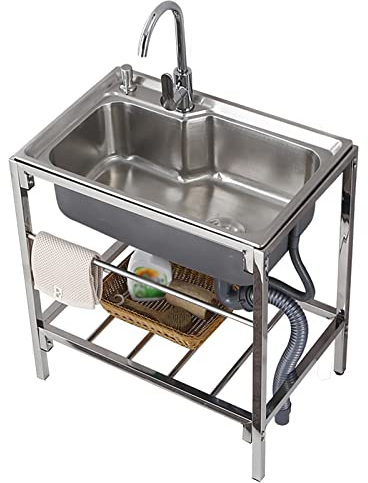 Fregadero Cocina Fregadero de acero inoxidable, lavabo independiente, fregaderos de cerámica para cocina, lavabo de porcelana, rectangular con acero inoxidable