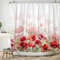 ASDCXZ Blumen Duschvorhang 180x220 cm, Frühling Handgemalt Rot Rose Blumen Grün Blätter Weiß Bad Waschbar Duschvorhänge Polyester Textil Wasserdicht Badevorhang für Badewanne mit 12 Haken