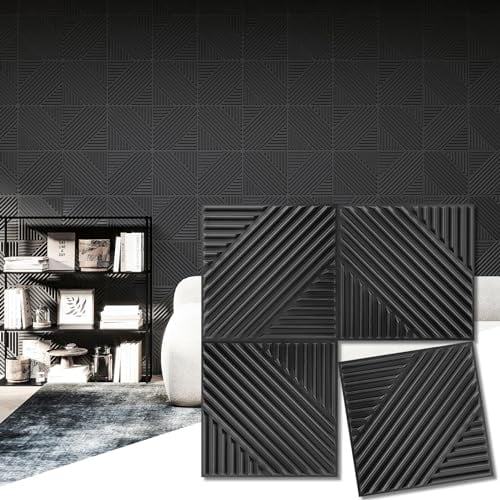 Art3d 33 Stück 3D Wandpaneele PVC Wandverkleidung 3d paneele gaming wandpaneele Schwarz Innenwanddekoration Wohnzimmer Schlafzimmer TV-Wandh 30x30cm