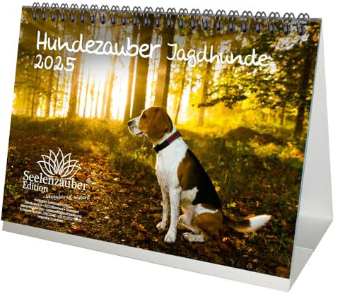 Hundezauber Jagdhunde DIN A5 Tischkalender für 2025 Welpen und Hunde - Geschenkset Inhalt: 1x Kalender, 1x Weihnachtskarte (insgesamt 2 Teile)