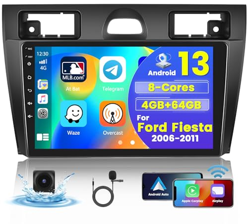 Hikity 8Core 4+64G Autoradio Android 13 Für Ford Fiesta Mk5 Mk VI 2006-2011 Wireless Carplay Android Auto, 9Zoll Touch Display Auto Bluetooth Radio mit WIFI GPS Navi 32EQ DSP FM RDS SWC Rückfahrkamera