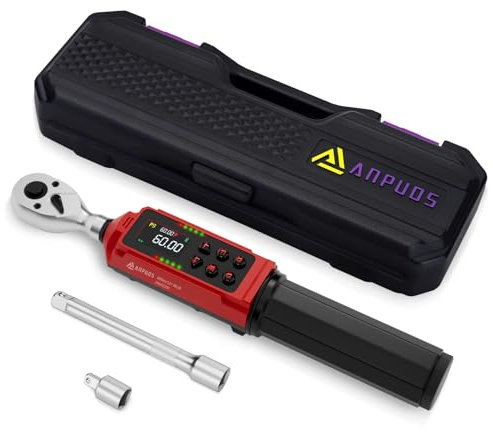 ANPUDS Clé Dynamométrique Numérique 3/8, 0.9-60 Nm Clé Dynamométrique avec Poignée Vibrante, Buzzer et LED, Précision ±1%, Clé Ddynamométrique électronique Pour Motos, Vélos