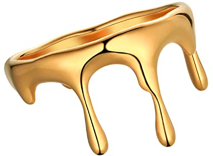 Joliernelle Tropfender Ring für Damen, Gold minimalistischer Statement-Bandring, Größe 62