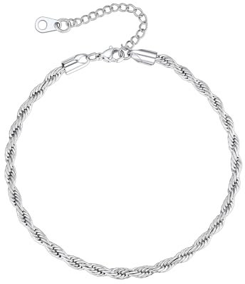 Supcare Womens Stainless Steel Anklet, 3mm Twist Rope Ankle Bracelets Barefoot Jewellery, Simple Anklets for Mum Daughter