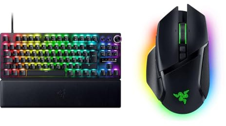 Razer Huntsman V3 Pro Tenkeyless - Analoge optische E-Sport-Tastatur & Basilisk V3 Pro - Anpassbare kabellose Gaming-Maus HyperScroll Tilt Wheel