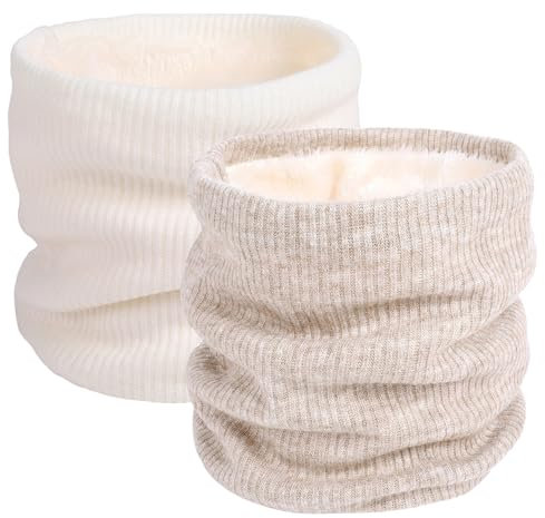 I Kua Fly Loop Schal Damen Herren Thermal Fleece Schlauchschal Winter Neckwarmer Herren Halstuch Winddicht Sportschal Halswärmer für Fahrrad Motorrad Skifahren (Weiß+Beige)