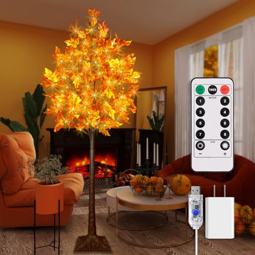Érable lumineux à DEL de 1,8 m, arbre d'automne avec lumières LED, érable à DEL pour décoration d'automne et de Thanksgiving, érable prééclairé avec minuterie pour décoration d'intérieur.