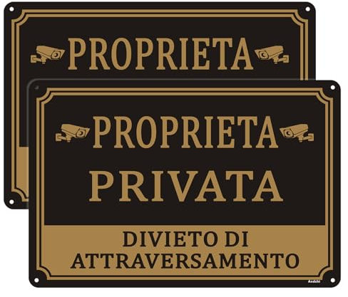 2pz Cartelli di proprietà privata segni di allarme di sorveglianza segni di alluminio(Nero - Proprietà privata, 30 * 20cm)